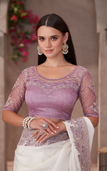 Pearl White Shining Georgette Saree