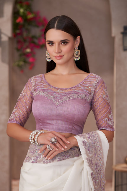 Pearl White Shining Georgette Saree