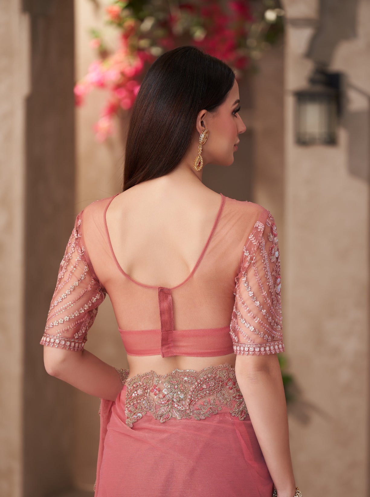 Peach Georgette Saree with Designer Georgette Work Blouse