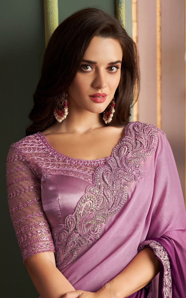 Violet Solid Poly Silk Saree with Satin Blouse