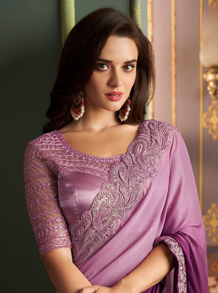 Violet Solid Poly Silk Saree with Satin Blouse