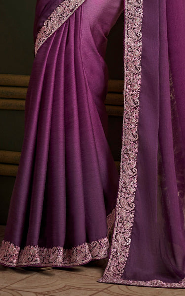 Violet Solid Poly Silk Saree with Satin Blouse
