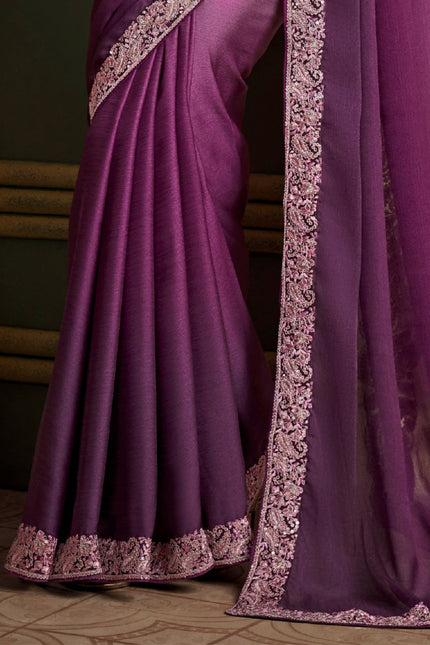 Violet Solid Poly Silk Saree with Satin Blouse