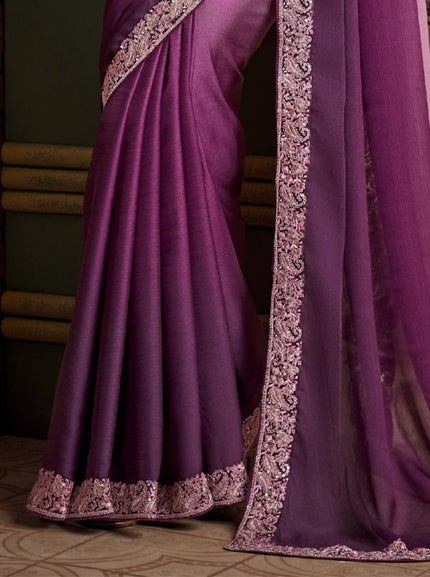 Violet Solid Poly Silk Saree with Satin Blouse
