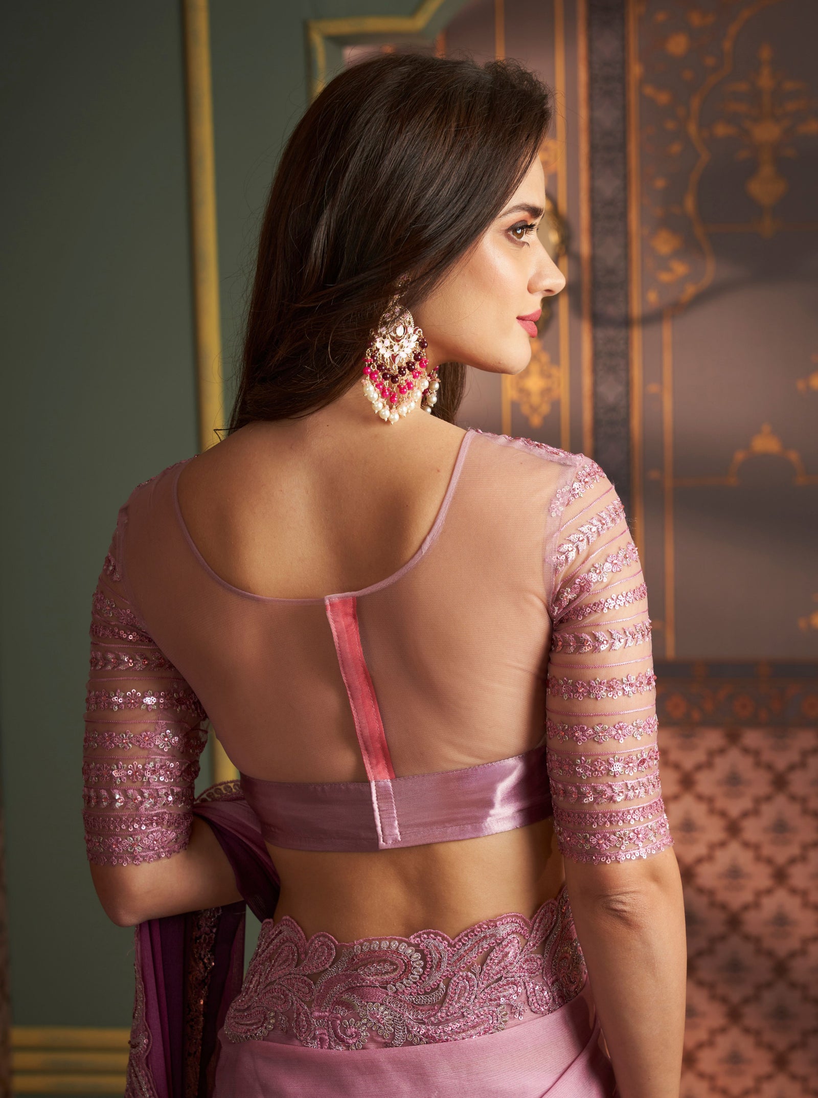 Violet Solid Poly Silk Saree with Satin Blouse