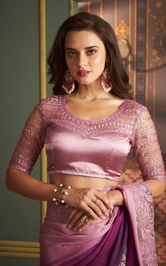 Violet Solid Poly Silk Saree with Satin Blouse