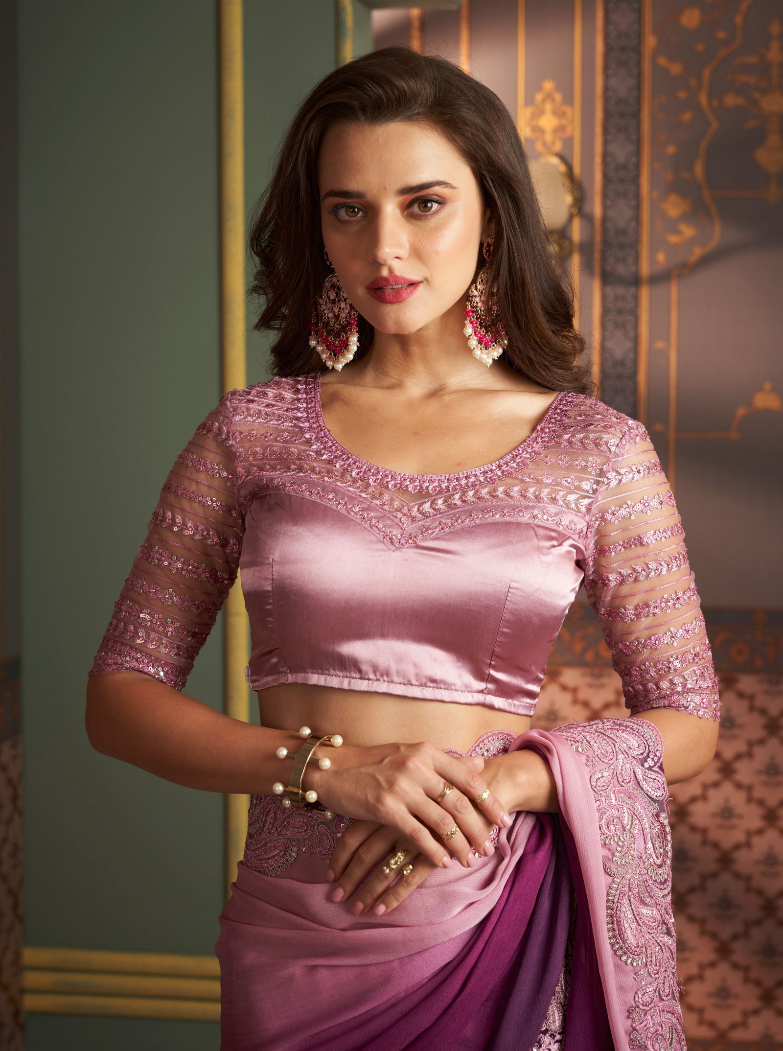 Violet Solid Poly Silk Saree with Satin Blouse