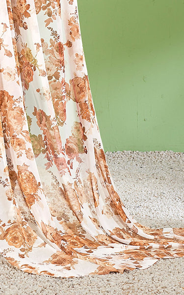 Contrast Flower Printed, Chiffon Saree (White & Blue)