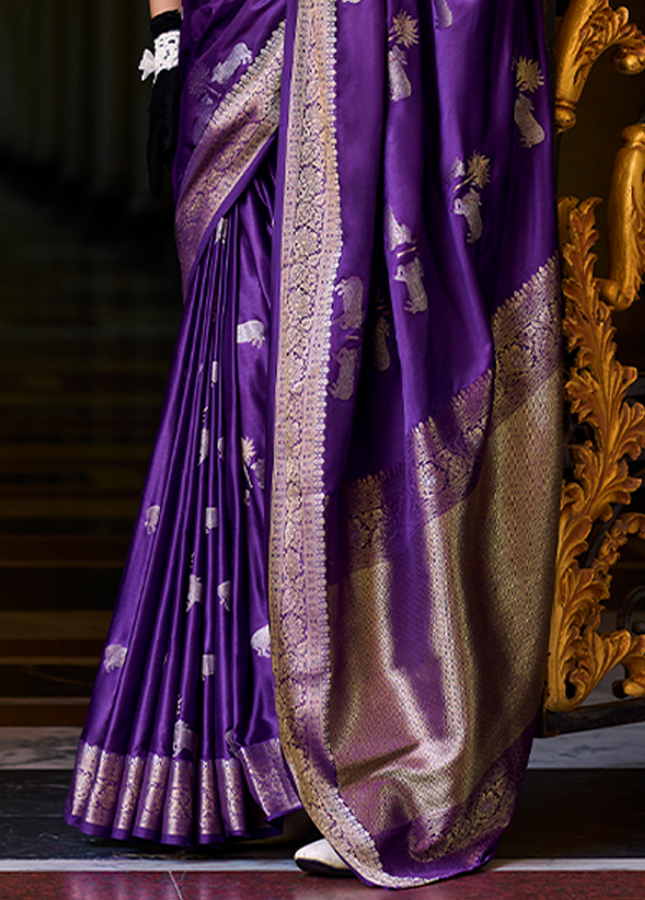 Weaving,Rich Pallu,Satin Mugha Silk Saree(Purple)