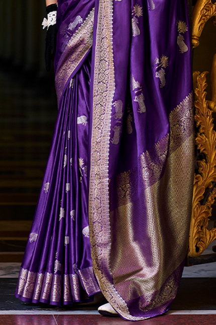 Weaving,Rich Pallu,Satin Mugha Silk Saree(Purple)