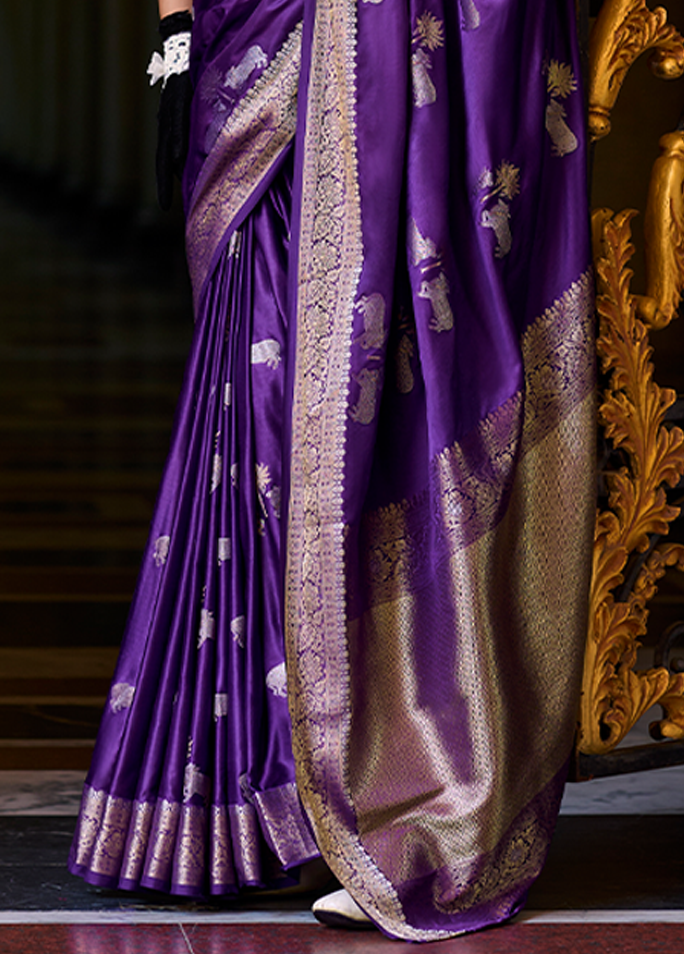 Weaving,Rich Pallu,Satin Mungha Silk Saree (Purple)
