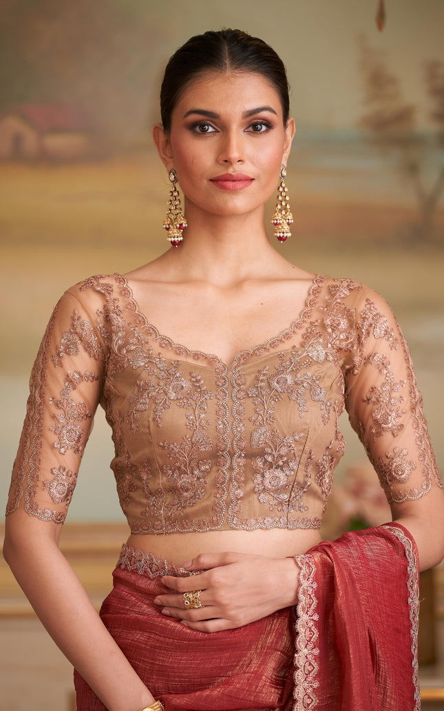 Orange Solid Poly Georgette Saree with Poly Silk Blouse