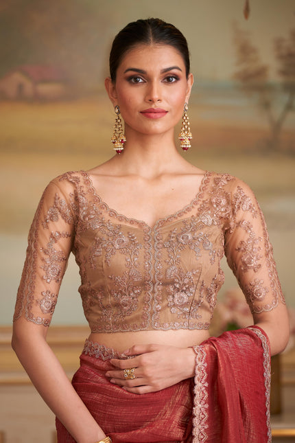 Orange Solid Poly Georgette Saree with Poly Silk Blouse