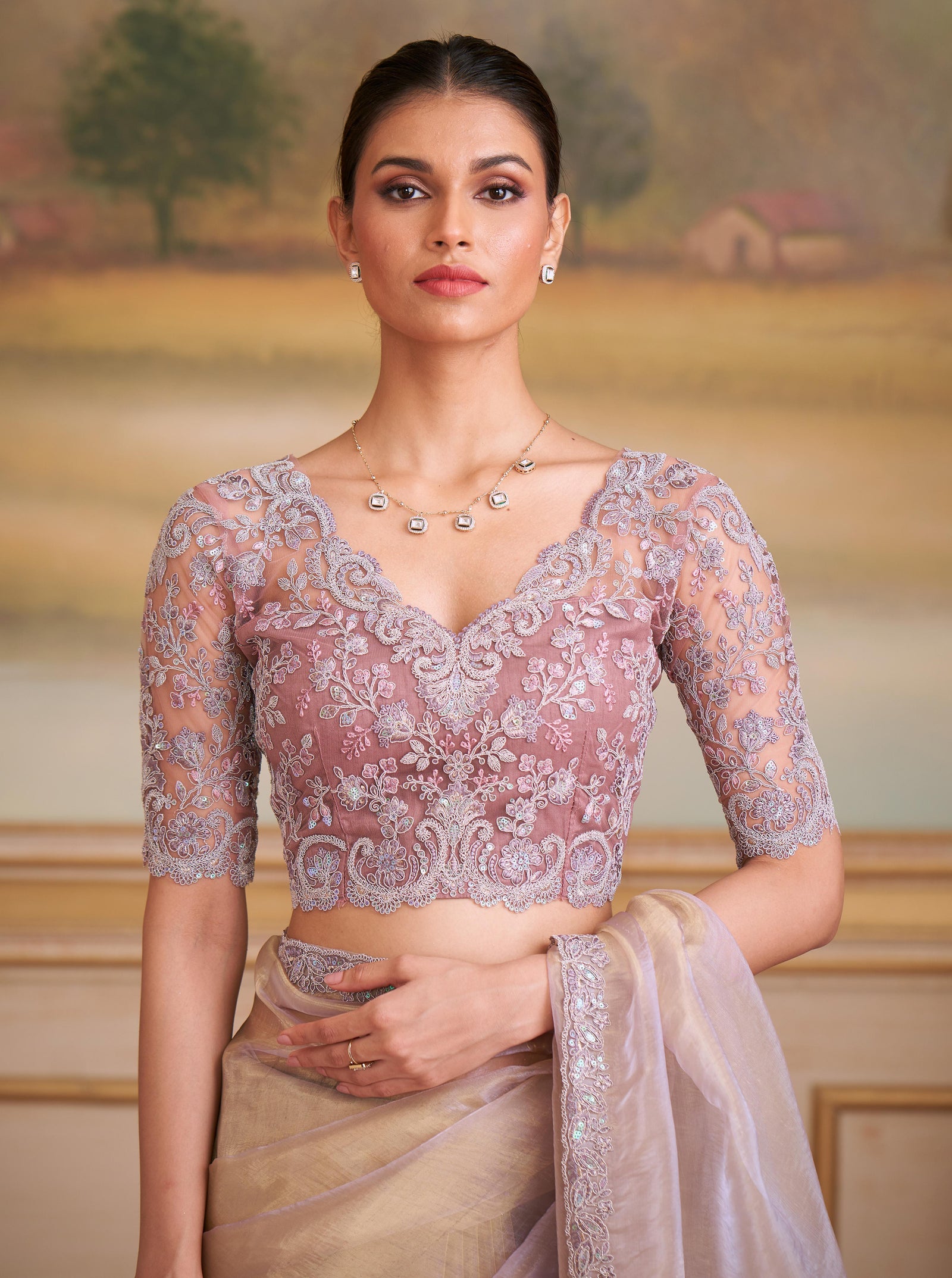 Gold Solid Poly Georgette Saree with Poly Silk Blouse