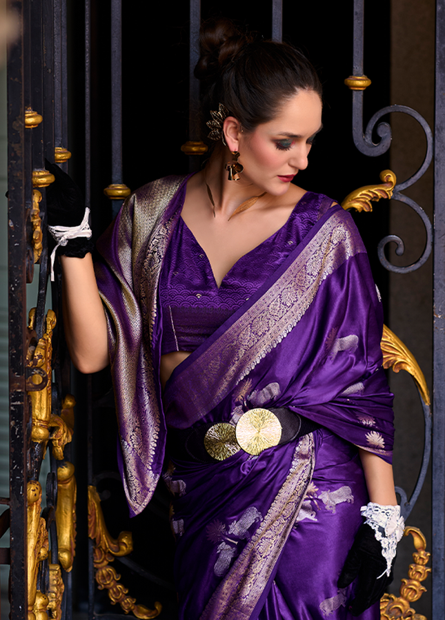 Weaving,Rich Pallu,Satin Mugha Silk Saree(Purple)