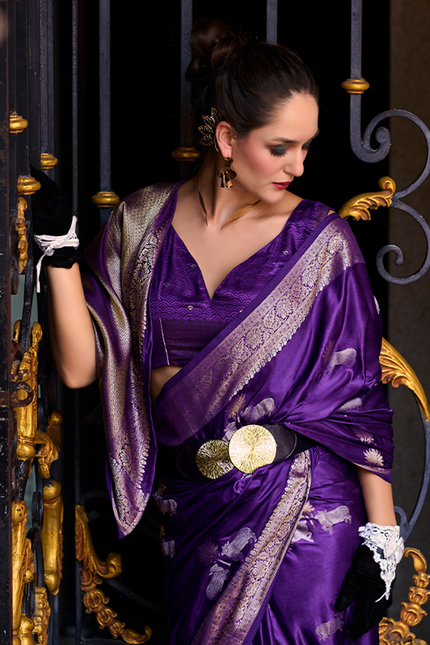 Weaving,Rich Pallu,Satin Mugha Silk Saree(Purple)