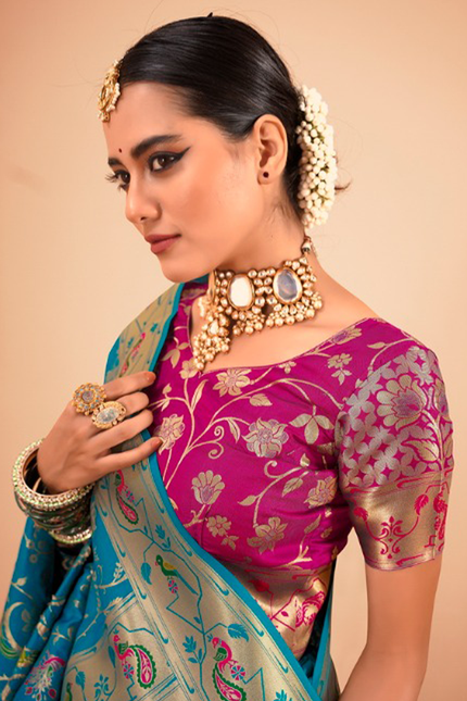 Paithani Silk Saree (Sky Blue)