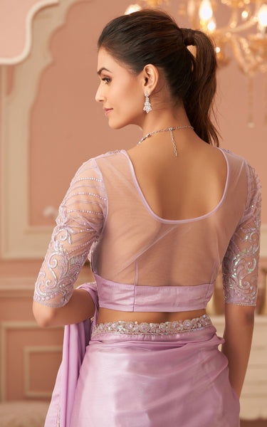 Lavender Solid Poly Georgette Saree with Silk Blend Blouse