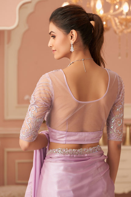 Lavender Solid Poly Georgette Saree with Silk Blend Blouse