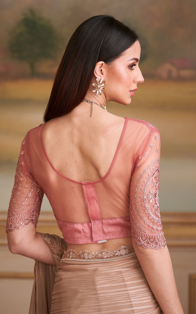 Beige Solid Poly Georgette Saree with Poly Silk Blouse