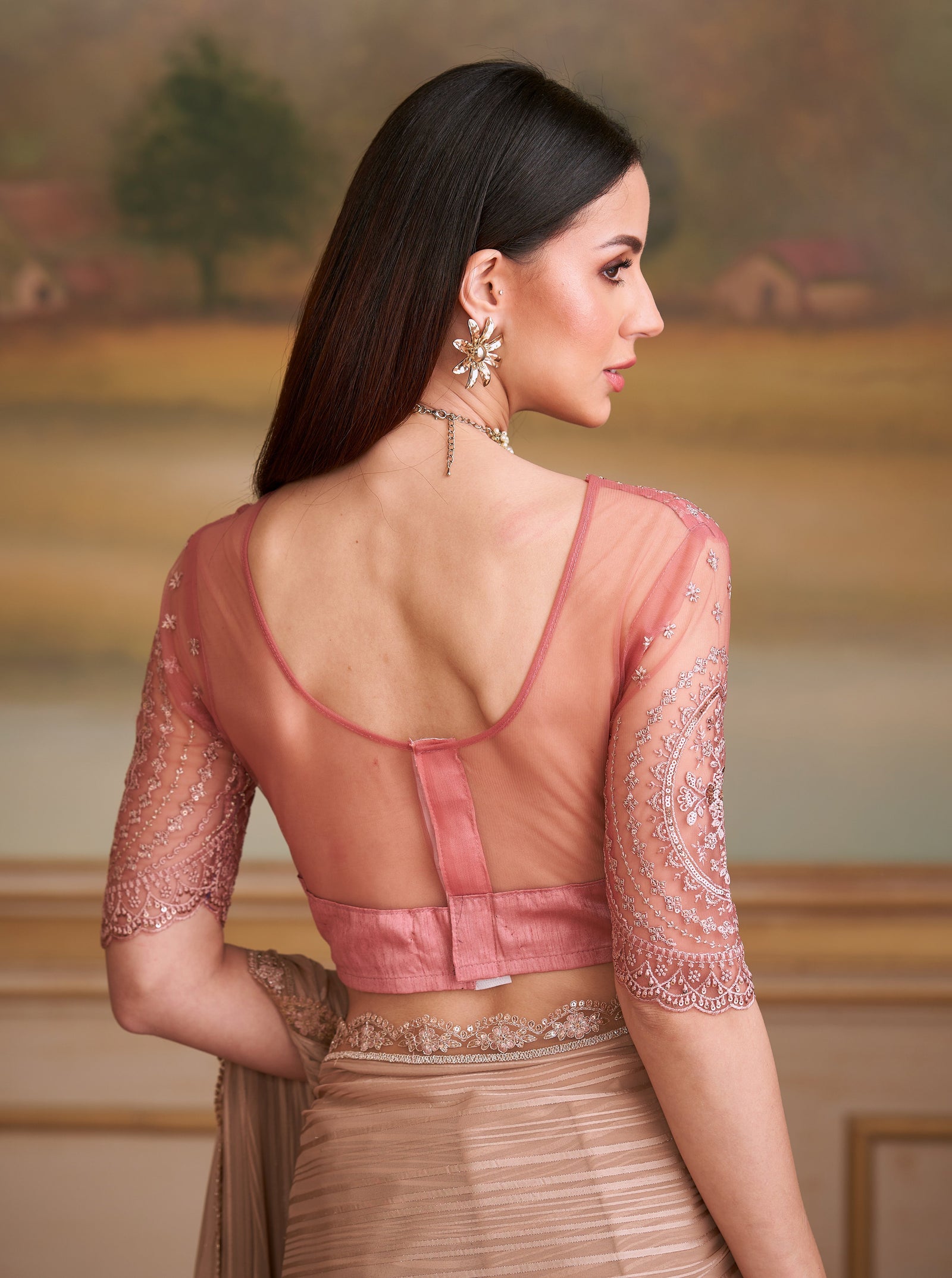 Beige Solid Poly Georgette Saree with Poly Silk Blouse