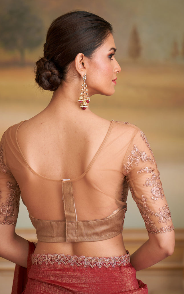 Orange Solid Poly Georgette Saree with Poly Silk Blouse