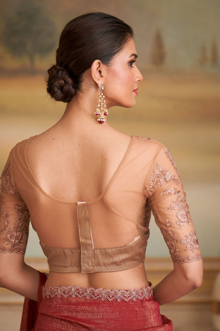 Orange Solid Poly Georgette Saree with Poly Silk Blouse