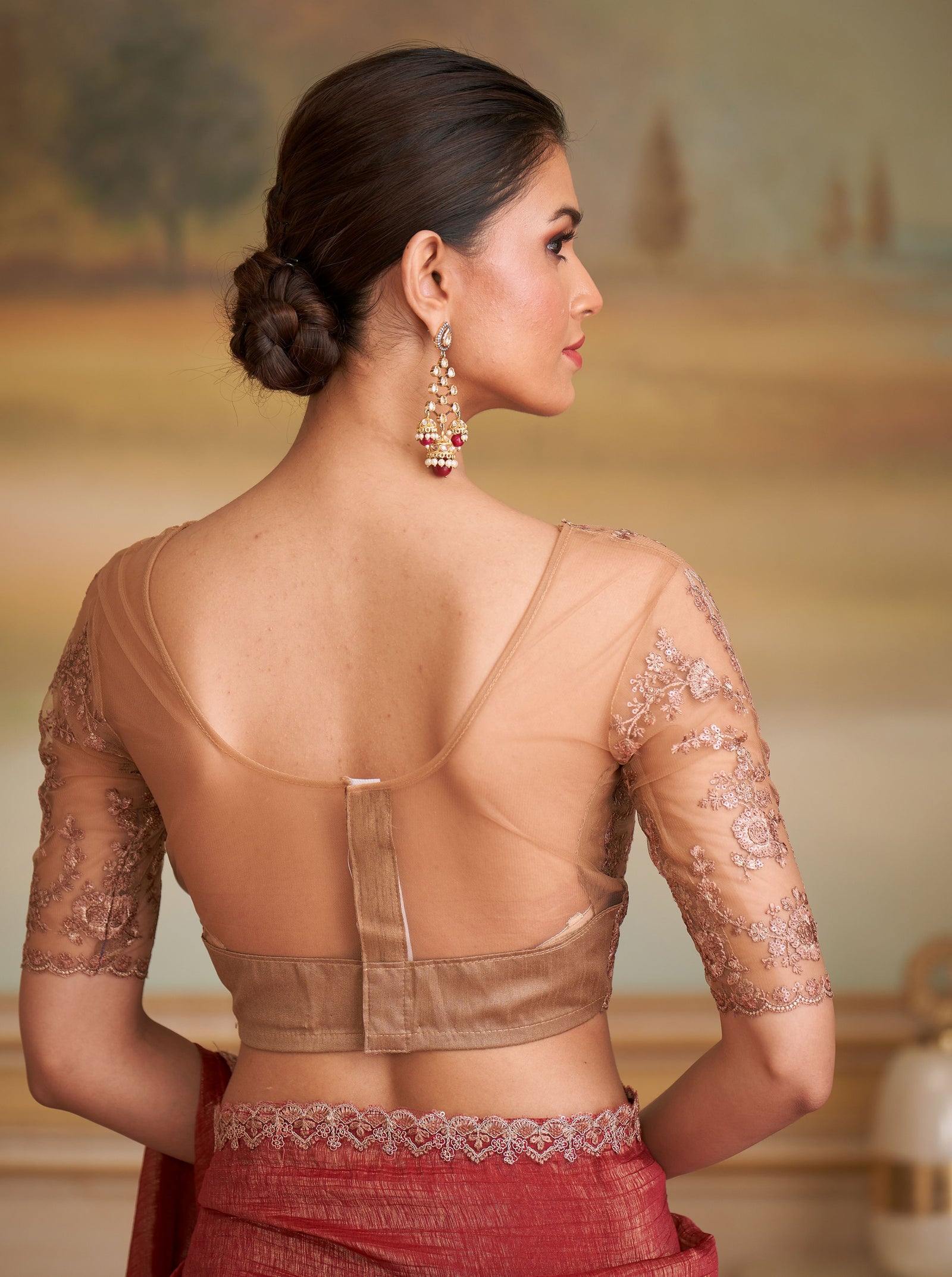 Orange Solid Poly Georgette Saree with Poly Silk Blouse
