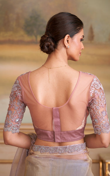 Gold Solid Poly Georgette Saree with Poly Silk Blouse