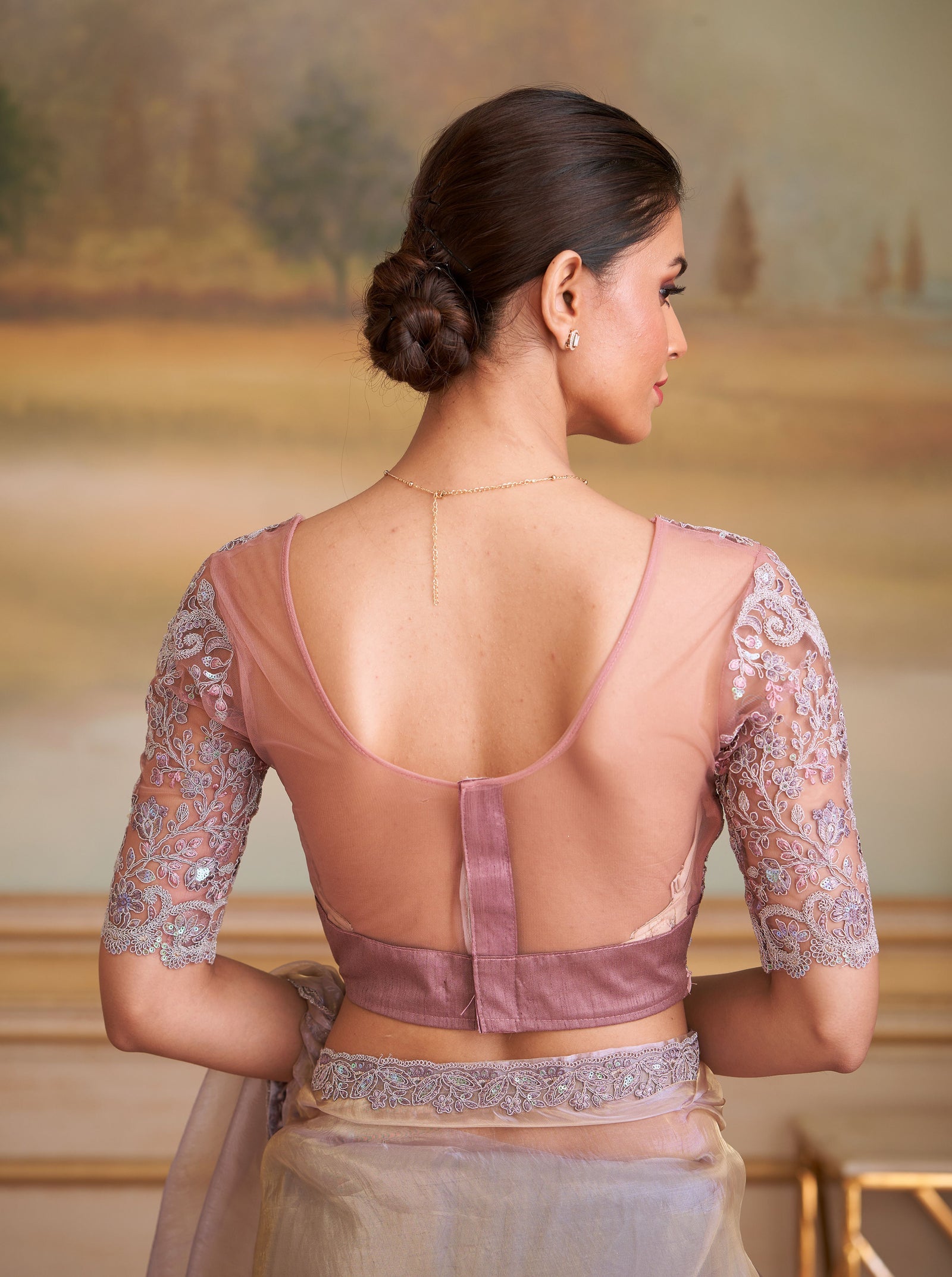 Gold Solid Poly Georgette Saree with Poly Silk Blouse