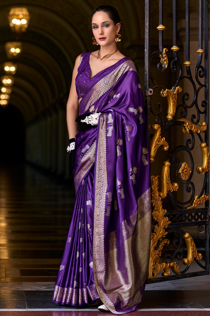 Weaving,Rich Pallu,Satin Mugha Silk Saree(Purple)