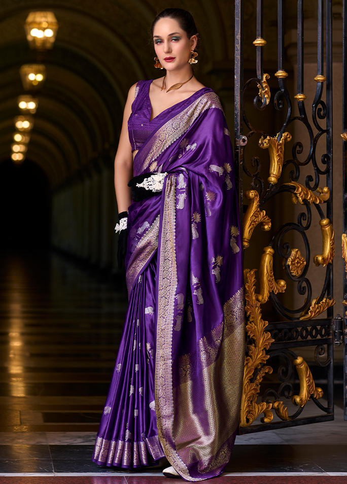 Weaving,Rich Pallu,Satin Mungha Silk Saree (Purple)