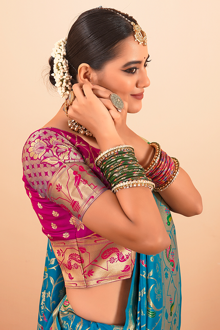 Paithani Silk Saree (Sky Blue)