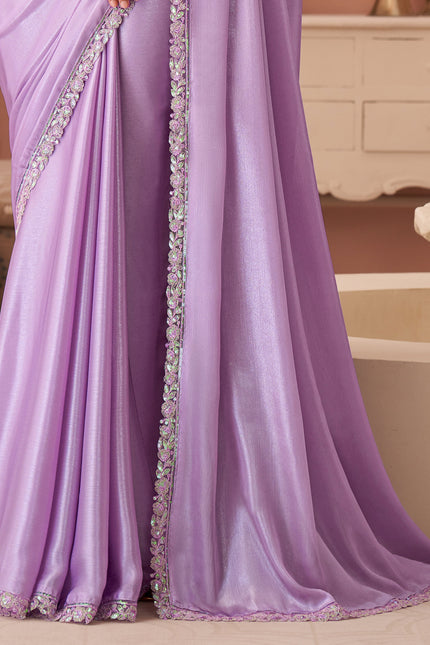 Lavender Solid Poly Georgette Saree with Silk Blend Blouse