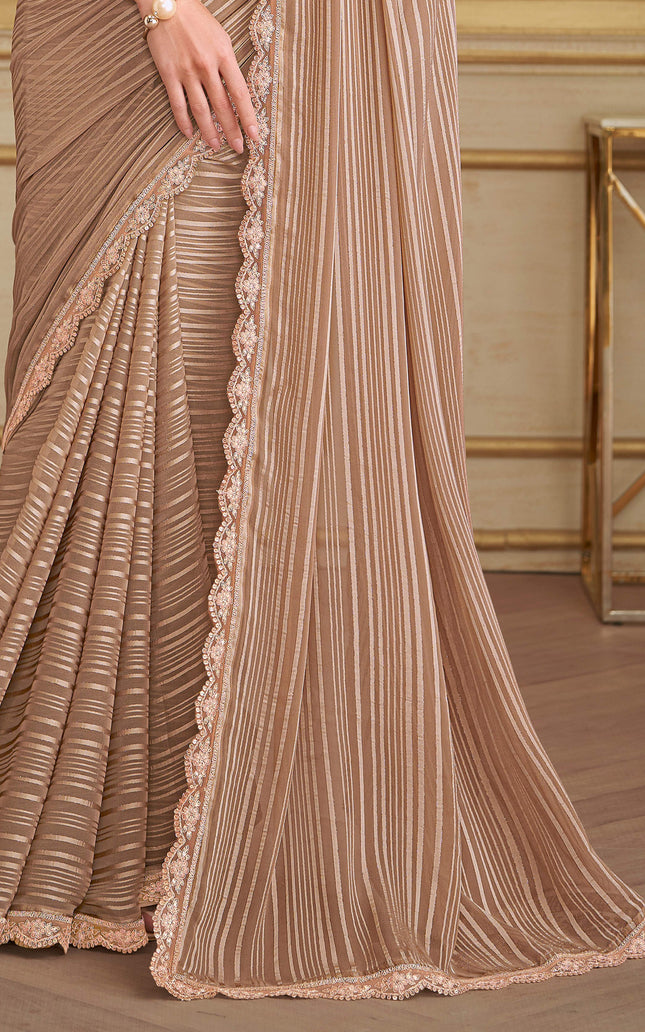 Beige Solid Poly Georgette Saree with Poly Silk Blouse