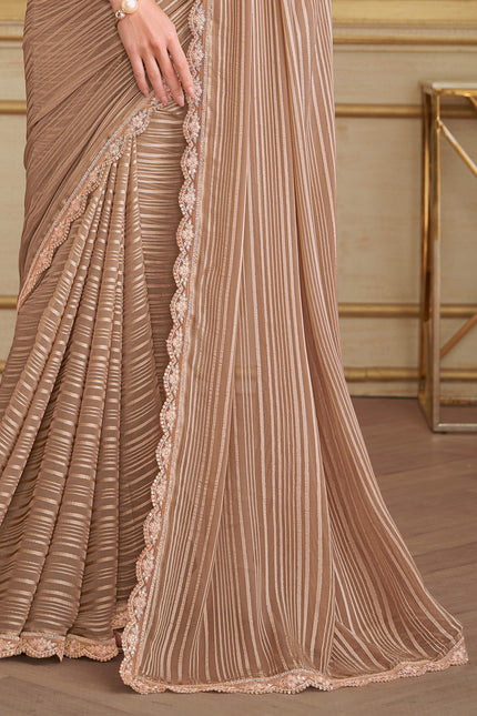 Beige Solid Poly Georgette Saree with Poly Silk Blouse