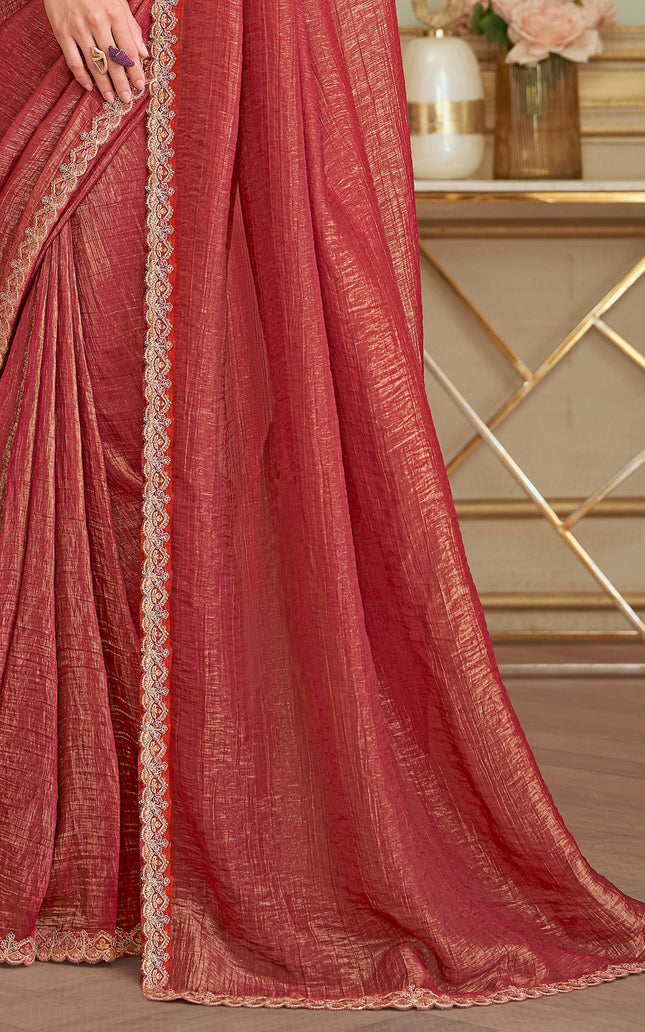 Orange Solid Poly Georgette Saree with Poly Silk Blouse