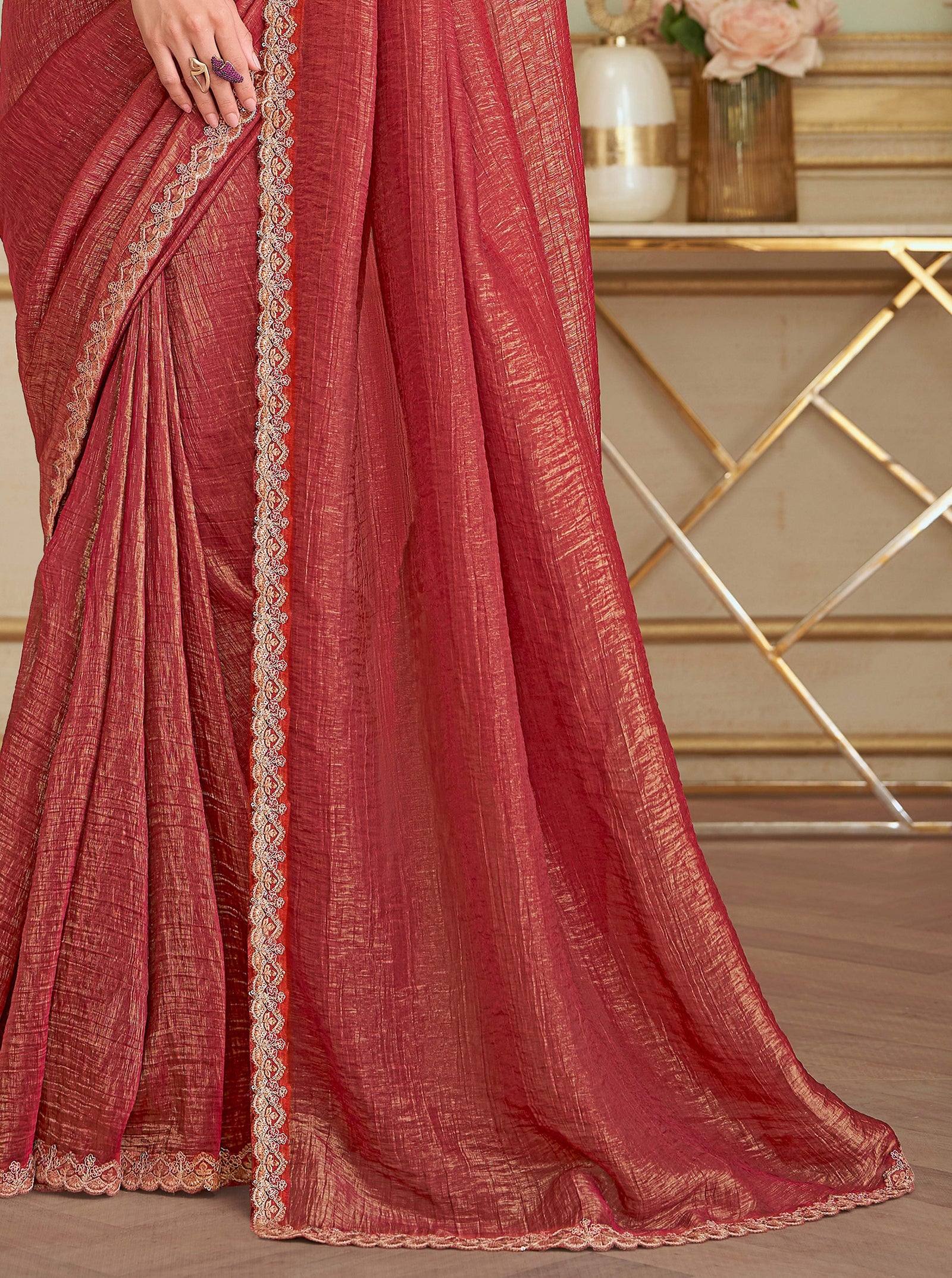 Orange Solid Poly Georgette Saree with Poly Silk Blouse