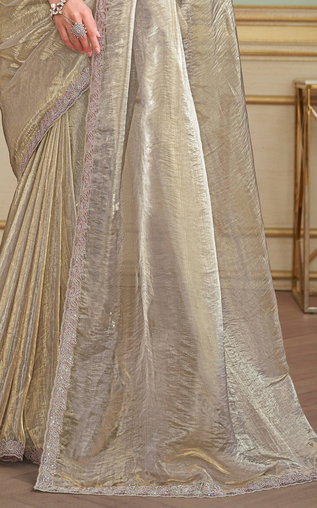 Gold Solid Poly Georgette Saree with Poly Silk Blouse