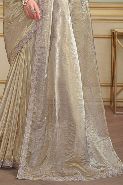 Gold Solid Poly Georgette Saree with Poly Silk Blouse