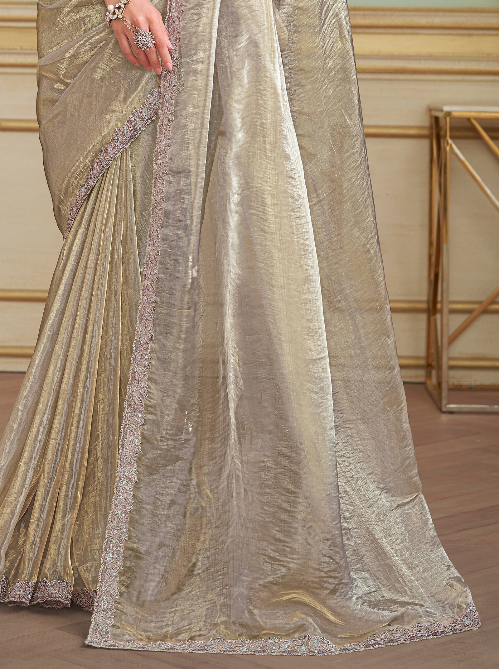 Gold Solid Poly Georgette Saree with Poly Silk Blouse