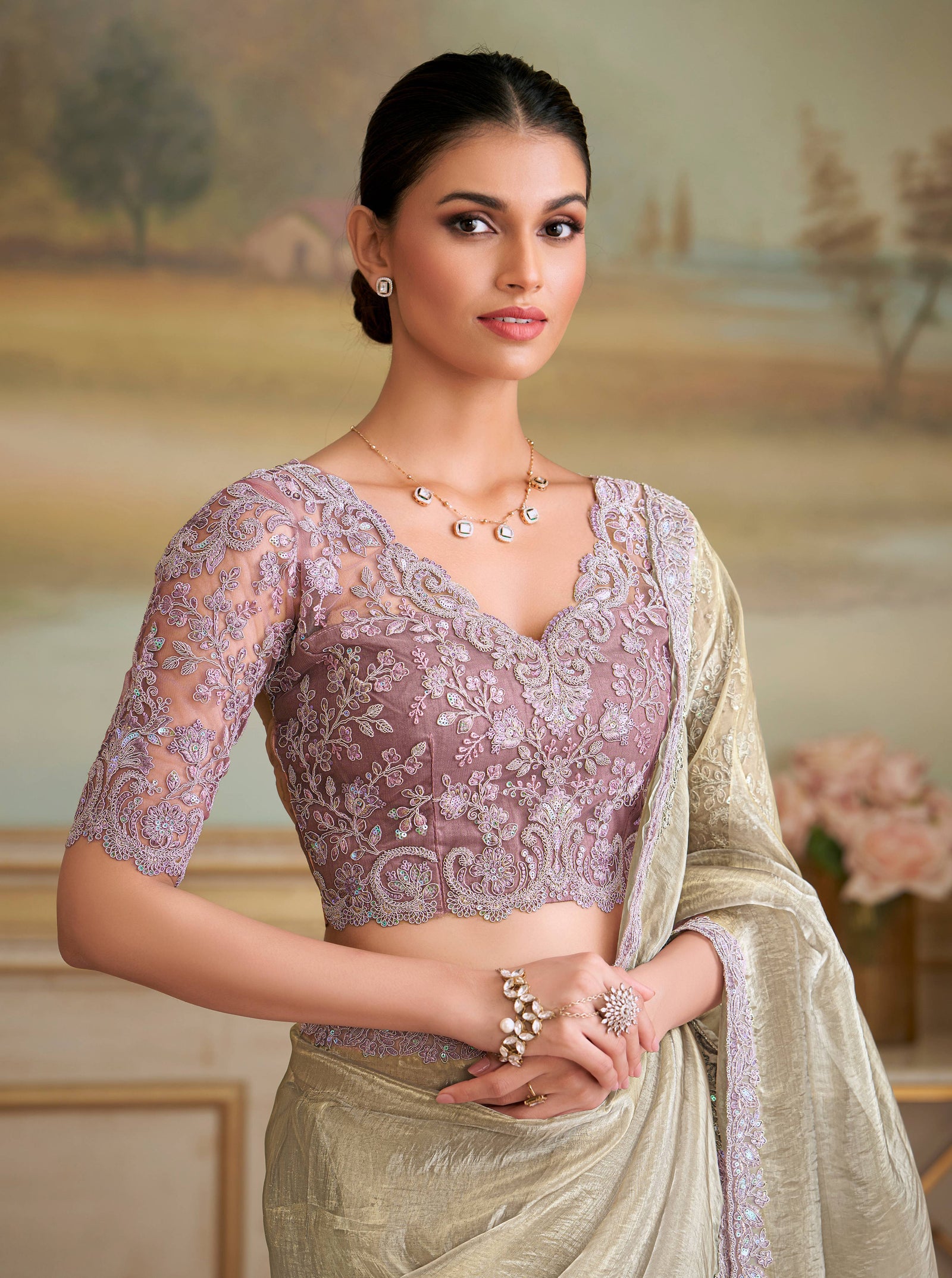 Gold Solid Poly Georgette Saree with Poly Silk Blouse