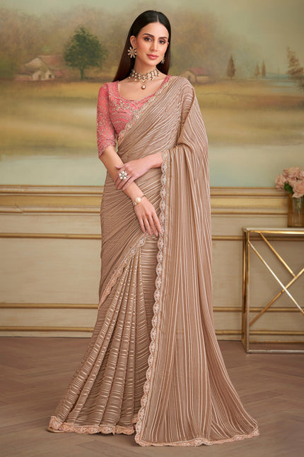 Beige Solid Poly Georgette Saree with Poly Silk Blouse