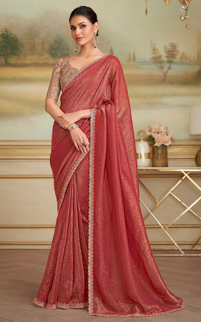 Orange Solid Poly Georgette Saree with Poly Silk Blouse