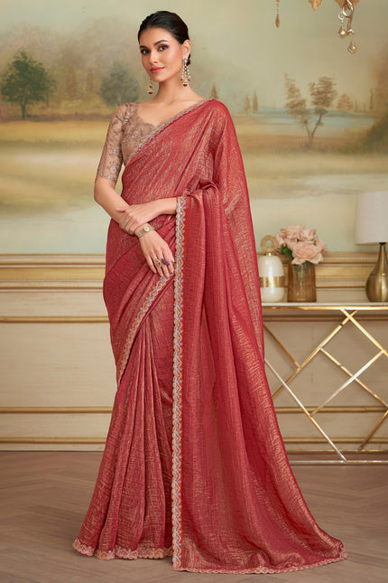 Orange Solid Poly Georgette Saree with Poly Silk Blouse