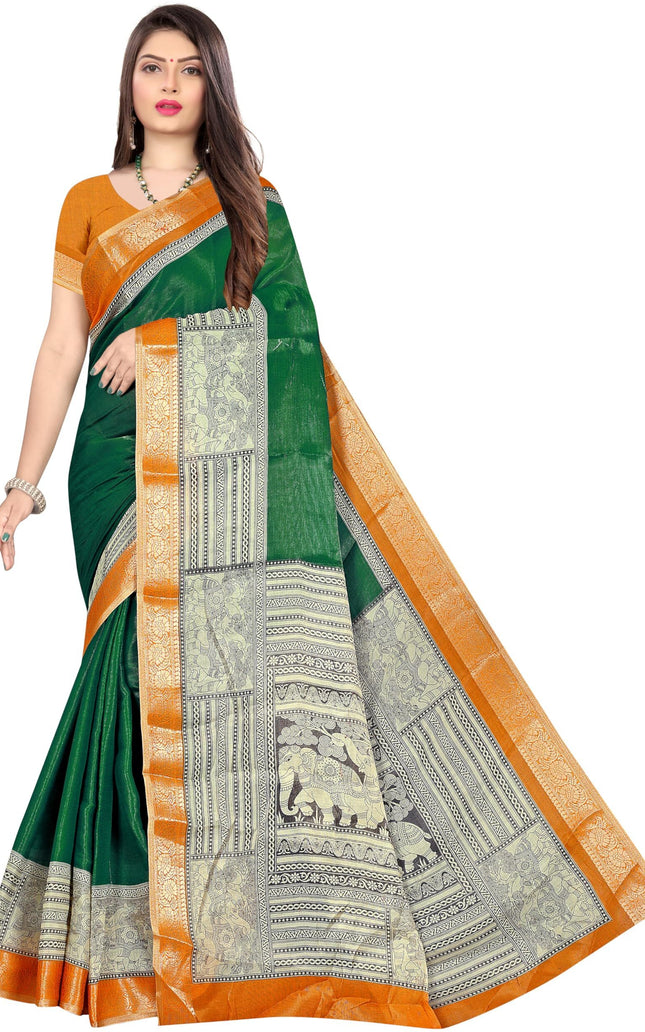 Women's Cotton Silk Plain Saree Having Contrast Weaving Zari Border with Blouse Piece, Saree for Women