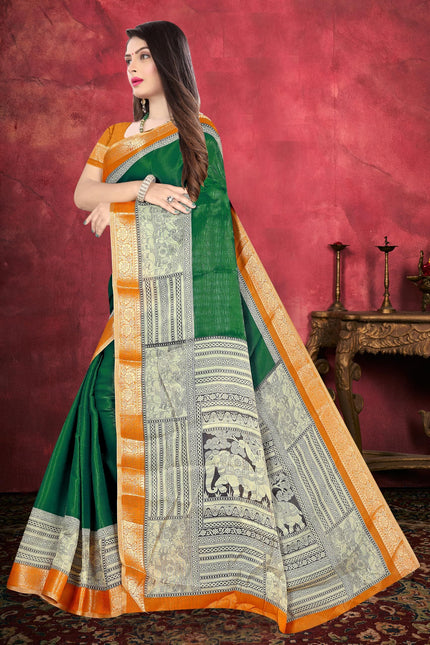 Women's Cotton Silk Plain Saree Having Contrast Weaving Zari Border with Blouse Piece, Saree for Women