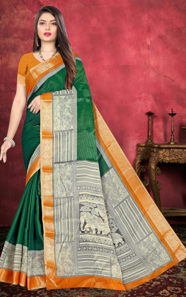 Women's Cotton Silk Plain Saree Having Contrast Weaving Zari Border with Blouse Piece, Saree for Women