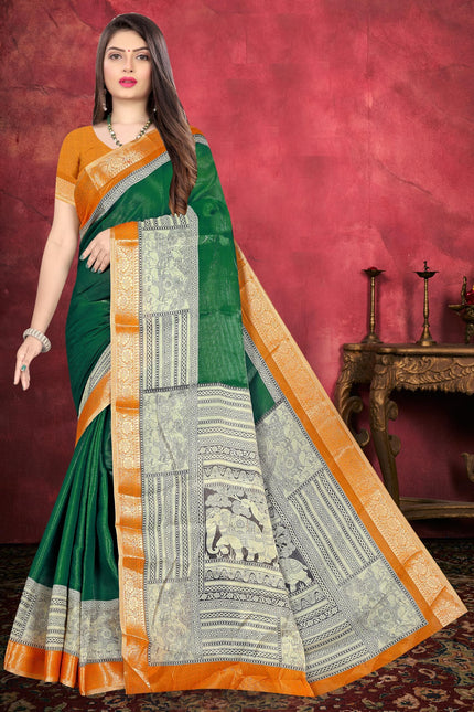 Women's Cotton Silk Plain Saree Having Contrast Weaving Zari Border with Blouse Piece, Saree for Women