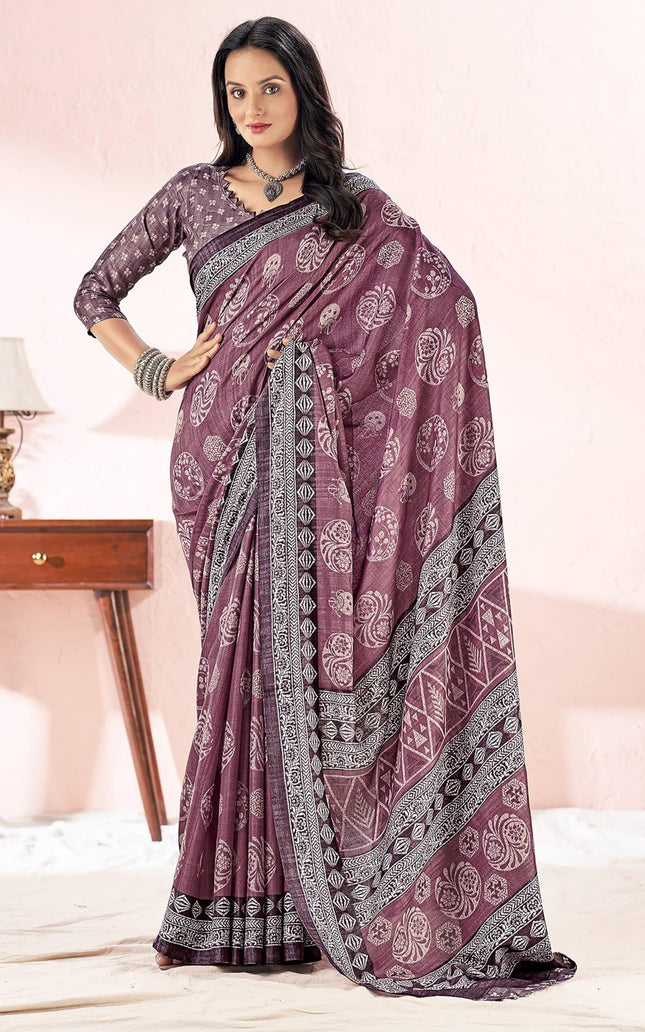 Floral Print, Graphic Print Kalamkari Chiffon, Georgette Saree (Deep Plum)